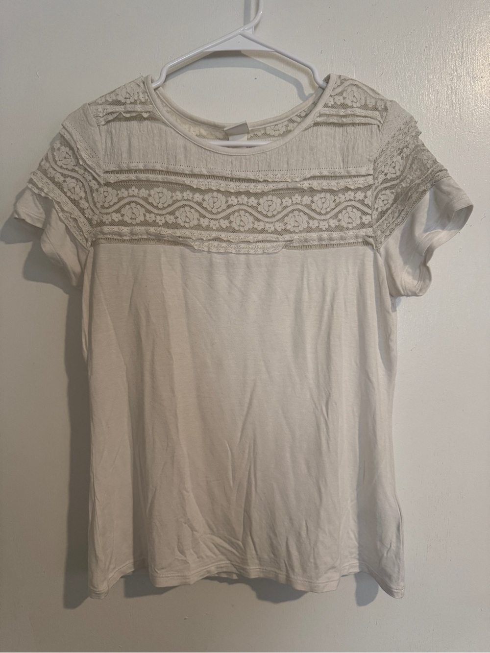 H&M Cream Short Sleeve Top with Lace Yoke